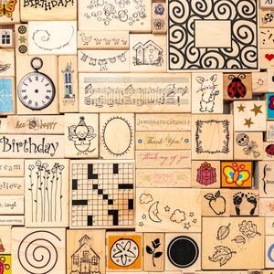 Vintage Y2K Wood Rubber Stamp 95 Lot Card Making Scrapbooking Mixed Media Craft